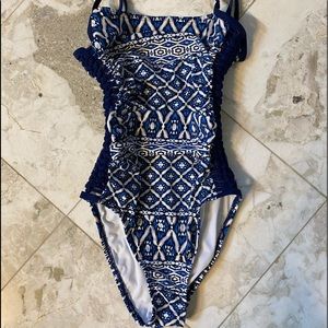 Blue crochet one piece swimsuit 4/6 new